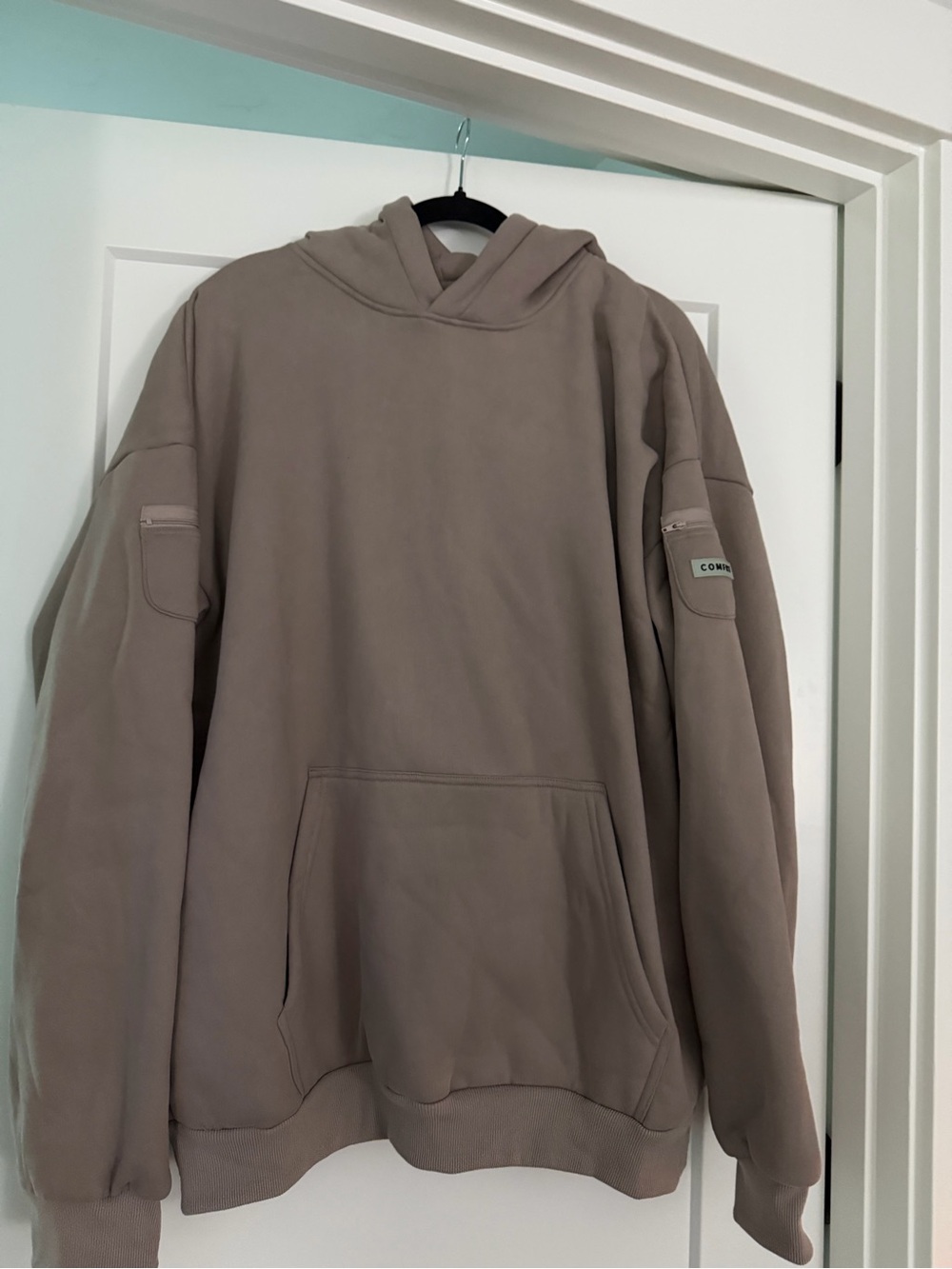Men's Pullover Hooded Sweatshirt in Taupe by COMME